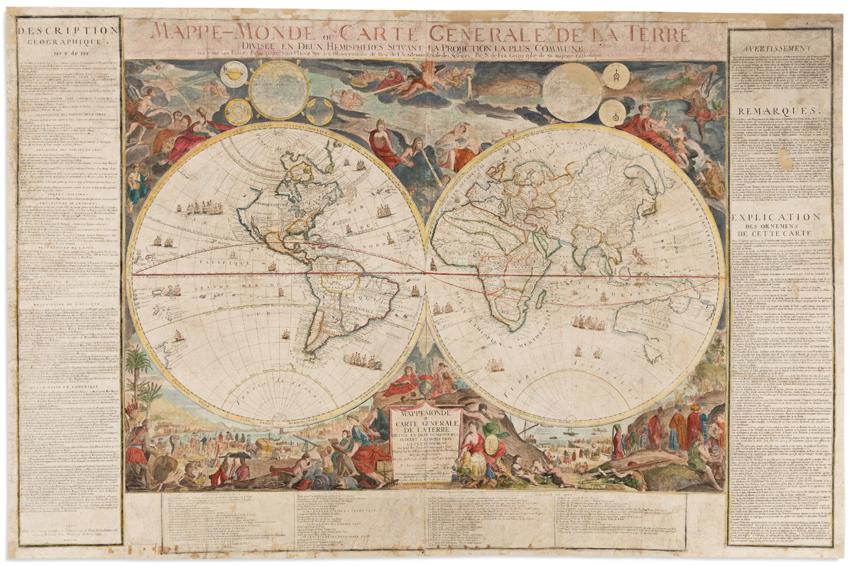 DANET, GUILLAUME; after DE FER, NICOLAS. Mappe-Monde ou Carte Generale de la Terre.